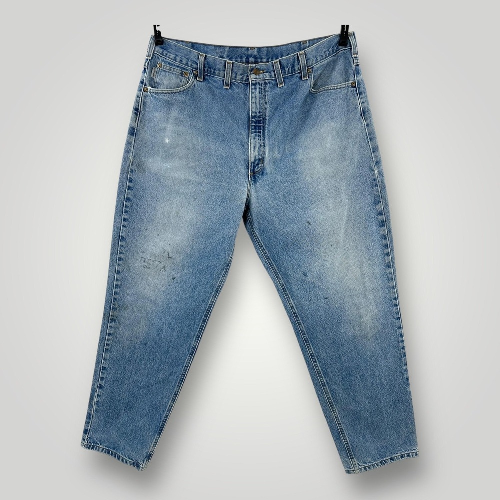 Carhartt Jeans Mens 44x32 Blue Denim Relaxed Fit B17 DST Straight Leg Workwear